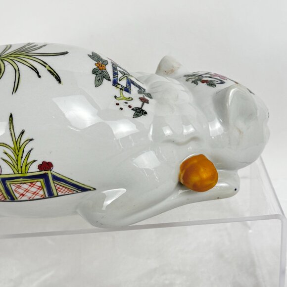 VTG Chinoiserie Sleeping Lucky Cat Figurine Ceramic Hand Painted MCM - Picture 9 of 15